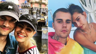 Mila Kunis, Ashton Kutcher, Justin Bieber, Hailey Bieber.