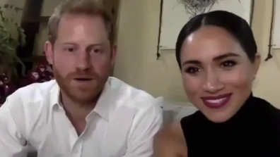 Harry and Meghan talk to Malala about female education.