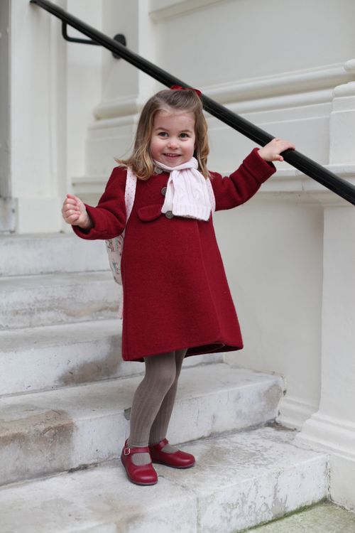 The Duchess of Cambridge snapped these candid pictures of her daughter Princess Charlotte on her first day of nursery school. (AAP)
