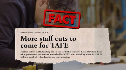 The ad raises supposed "facts" about yesterday's NSW Budget. Picture: Supplied