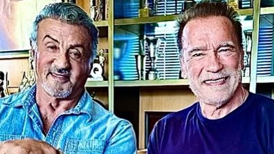 Sylvester Stallone and Arnold Schwarzenegger reunited to carve pumpkins after starring in 2013 film Escape Plan together.