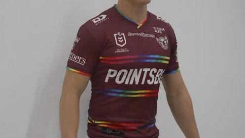The pride jersey Manly Sea Eagles players will wear against the Roosters.