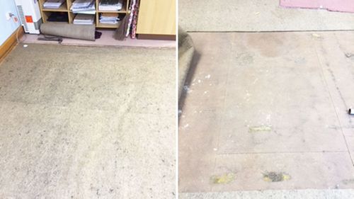 Pictures of the carpets showing mould at Robertson Public School before they were replaced.