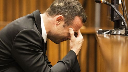 Oscar Pistorius weeps in court. (Getty)