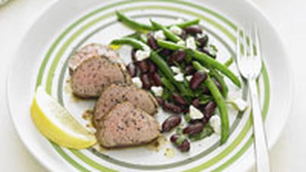 Pork fillet with bean salad