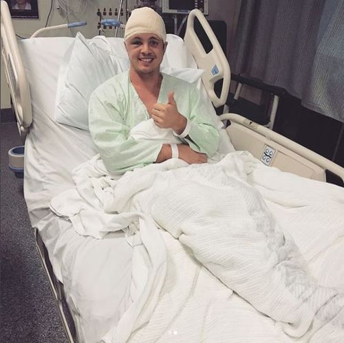 The 30-year-old was rushed into emergency surgery to remove a brain tumour last August after entering hospital with a migraine. Picture: Instagram/Johnny Ruffo.