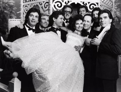 ALL MY CHILDREN - Erica's Men - 2/16/88 Erica (Susan Lucci) had an incredible dream in which she encountered nearly all the men in her past, pictured from left: Jeremy (Jean LeClerc), Adam (David Canary), Tom (Richard Shoberg), Mike (Nicholas Surovy), Brandon (Mike Minor), Nick (Larry Keith), Phil (Nick Benedict) and Travis (Larkin Malloy), on Disney General Entertainment Content via Getty Images Daytime's "All My Children". "All My Children" airs Monday-Friday, 1-2 p.m., ET on the Disney Genera