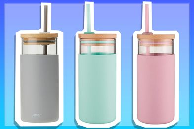 9PR: Avanti Glass Smoothie Tumbler, 500mL, Grey, Mint and Pink