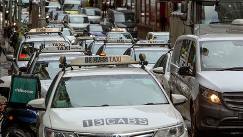 Taxis in Market street, Sydney. 19 June 2018