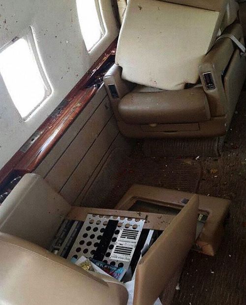 The aftermath from inside the Bombardier Challenger 64 jet. (The Aviation Herald)