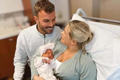 Kyle Chalmers and ?Ingeborg L?yning with their baby daughter Astrid, August 2025