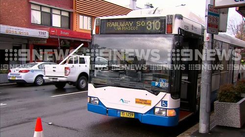 The bus was turning onto Botany Road when it collided with the man. Picture: 9NEWS