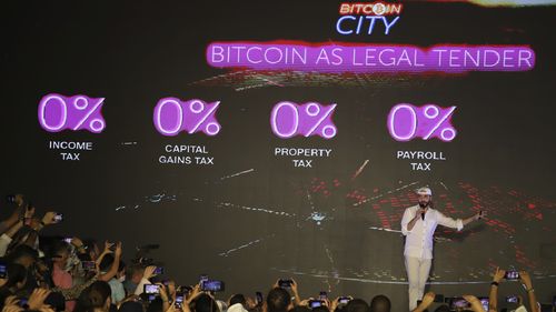El Salvador's President Nayib Bukele announced during the rock concert-like atmosphere at the gathering that his government will build an ocean-side "Bitcoin City" at the base of a volcano.