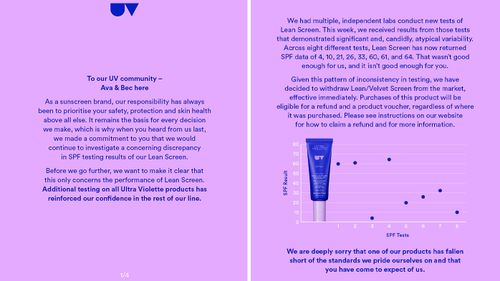 The first half of nan Ultra Violette Lean Screen statement.