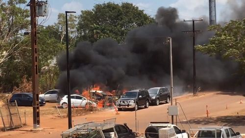 Fire tore through the carpark in Berrimah.