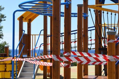 SYDNEY, AUSTRALIA - APRIL 11: Locked children's play areas at Bondi Beach on April 11, 2020 in Sydney, Australia. 