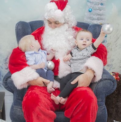 The Tiefel twins meet Father Christmas. Lucas has a rare condition meaning he'll die before he's 20, called Sanfilippo Syndrome.