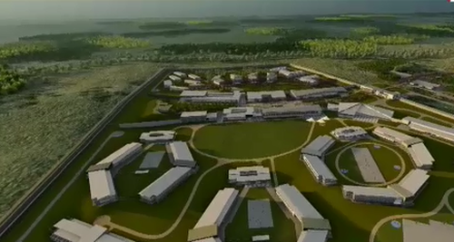 The large jail is the size of 180 football fields.