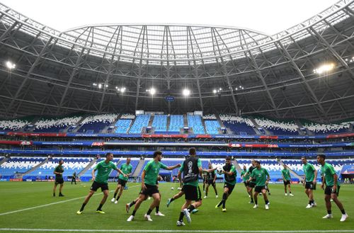 The Socceroos train at Cosmos Arena in Samara. (AAP)