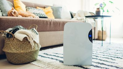 Dehumidifier with touch panel in a living room. 