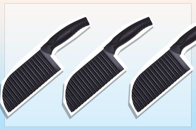 9PR: LIMIRNO Corrugated Kitchen Knife French Fries knife manual Stainless Steel Corrugated Potato knife Potato Wave Knife French Fries Wave Knife Home Kitchen Chopping Knife Cooking Tools(Medium, Black)