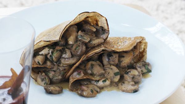 Buckwheat crepes with mushrooms