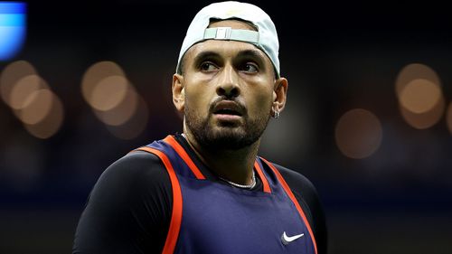 Nick Kyrgios reacts during his loss to Karen Khachanov in the US Open fourth round