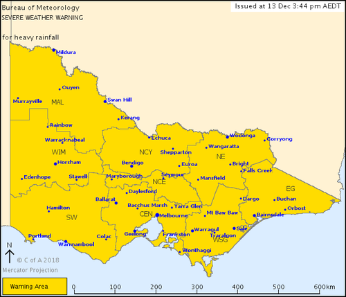 The BoM's latest severe weather warning for heavy rainfall covers the entire state.