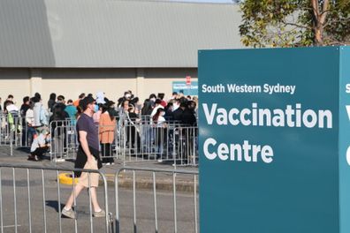 Vaccination rates have soared in NSW, with the state tipped to reach it's target of six million a week ahead of schedule. (Photo by James D. Morgan/Getty Images)