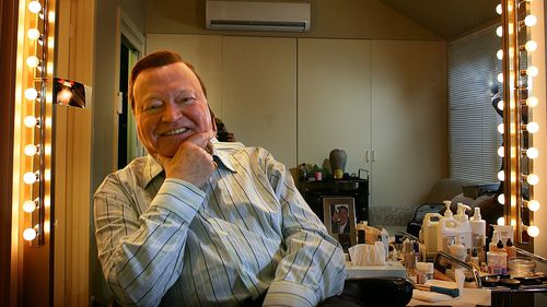 Bert Newton in his dressing room when he won the Queen's Honour award for entertainment and charity. 