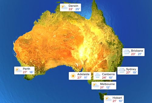 Prévisions météo du jour pour Australie.