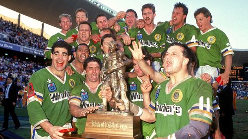 The Canberra Raiders mark their historic win in the 1989 grand final.