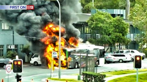 The bus fire on Southport Nerang Road. (Supplied / Matt Hales)