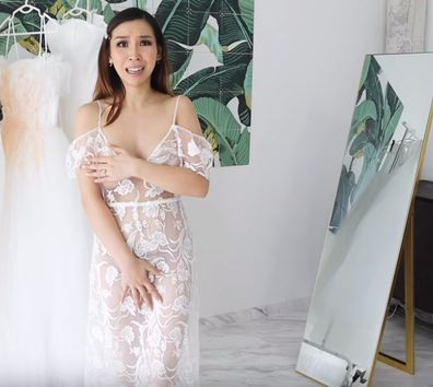 Australian influencer Tina Yong tries on budget wedding dresses from Wish