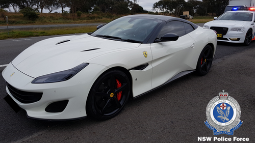 The white Ferrari was travelling in a 110km sign-posted area on the Hume Highway, Goulburn.