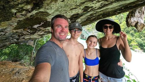 Brendan and Sarah Ovens, with their children Brodie and Charlize in Indonesia.