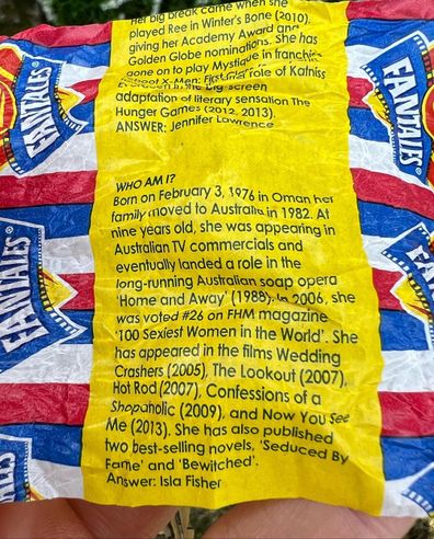 Isla Fisher makes it on Fantale wrapper.