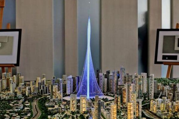 A model of the Tower Project at Dubai Creek Harbour Development designed by Spanish-Swiss architect Santiago Calatrava Valls. (AP)