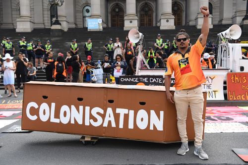 "Invasion Day" protesters were voicing their opposition to British colonisation in Australia and a change to the date of Australia Day (AAP).