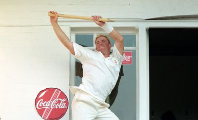 This image of Shane Warne dancing with a stump to celebrate Australia's Ashes series victory in 1997 became iconic for the way it characterised the man as a genius on the field and a party boy off it.