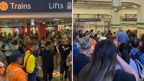 Huge crowds at Central Station as Sydney's train network is hit by major delays.