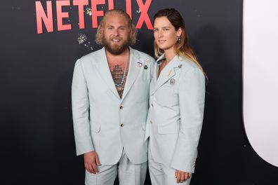 Jonah Hill and Sarah Brady attend the world premier of Netflix's "Don't Look Up" at Jazz at Lincoln Center on December 05, 2021 in New York City. 