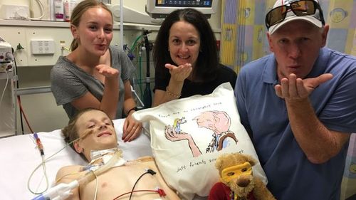 The Mould family are staying positive as they remain by Louie's bedside following the freak accident. (Supplied)