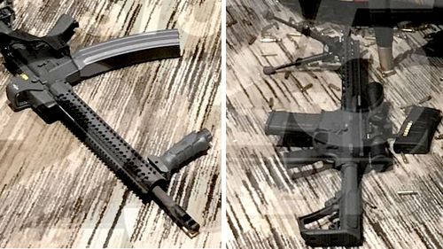 Two of the 23 weapons found in Paddock's room. (Boston 25)