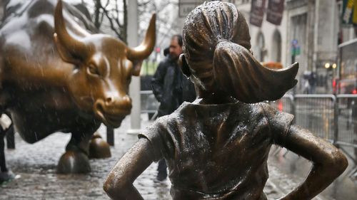 The Fearless Girl appeared in front of the Charging Bull on International Women's Day in March. 