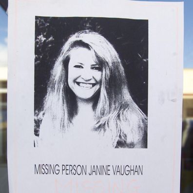 A missing person sign in window of a sandwich shop in Bathurst for Janine Vaughan.