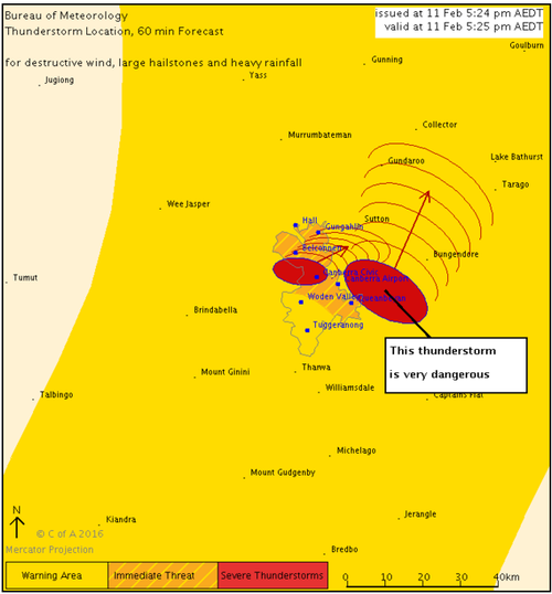 Severe thunderstorm warning issued for very dangerous storms near Canberra