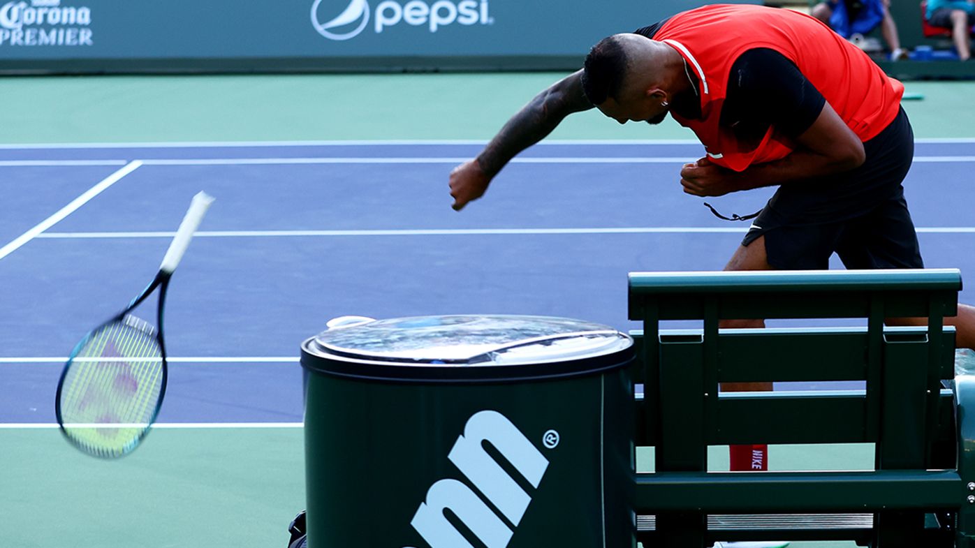 Nick Kyrgios explodes over question on 'disturbing' racquet throw after Indian Wells loss