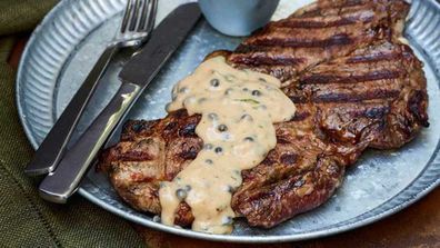 Big Marn's easy steak with peppercorn sauce
