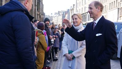 EDINBURGH, SCOTLAND - MARCH 10:  The new Duke and Duchess of Edinburgh meet members of the public as they attend a ceremony at the City Chambers in Edinburgh to mark one year since the city's formal response to the invasion of Ukraine, on March 10, 2023 in Edinburgh, Scotland.  King Charles III has handed his late father's title the Duke of Edinburgh to his brother Prince Edward, honouring the late Queen and Philip's wishes. Charles conferred the title on the former Earl of Wessex in celebration